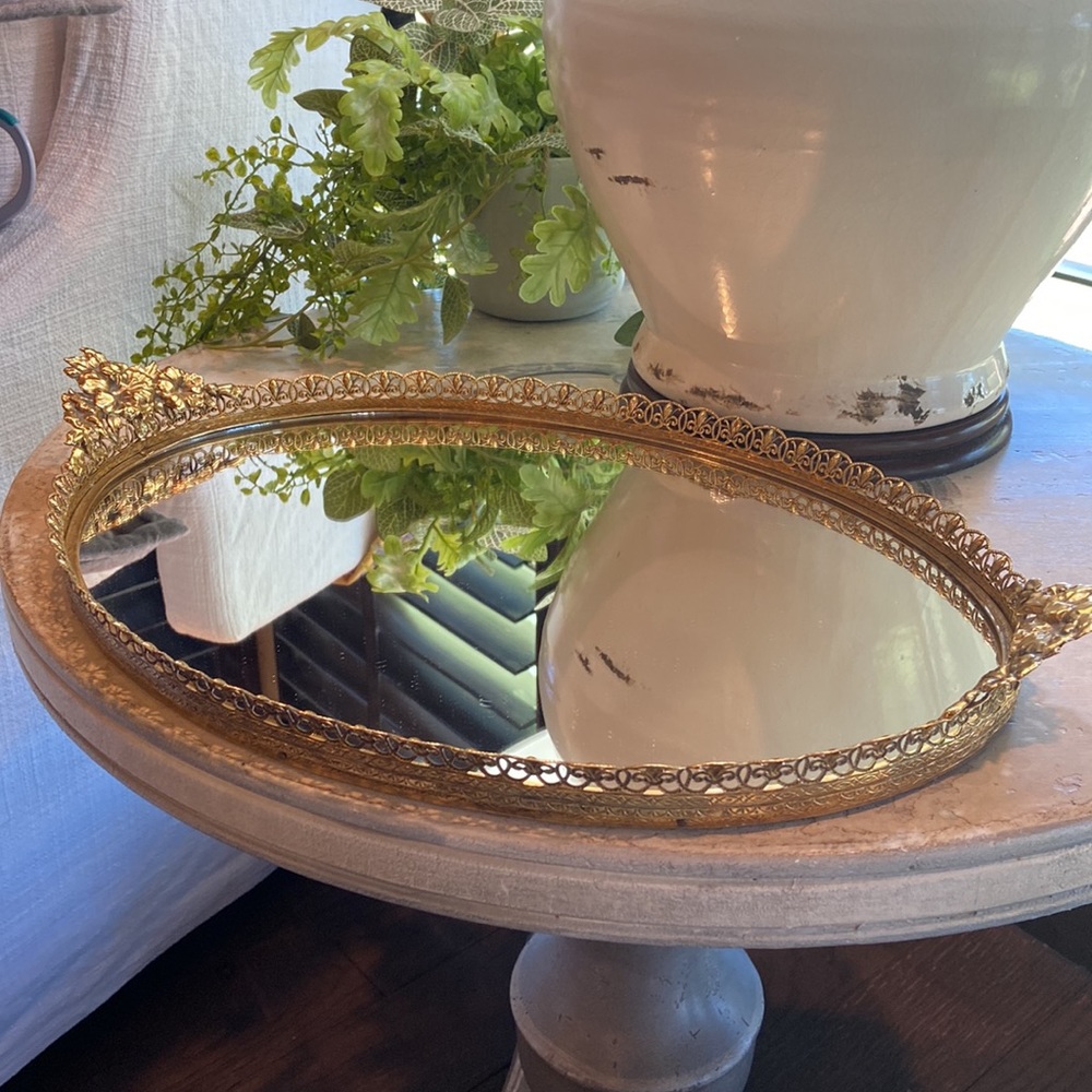Vintage large mirror dresser tray